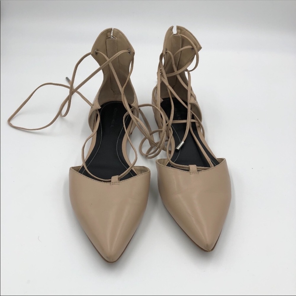 4/$25 Kendall + Kylie pointed toe tan laceup flats